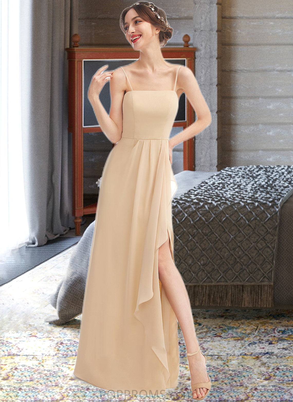 Libby A-Line Square Neckline Floor-Length Bridesmaid Dress With Split Front PP6P0013275