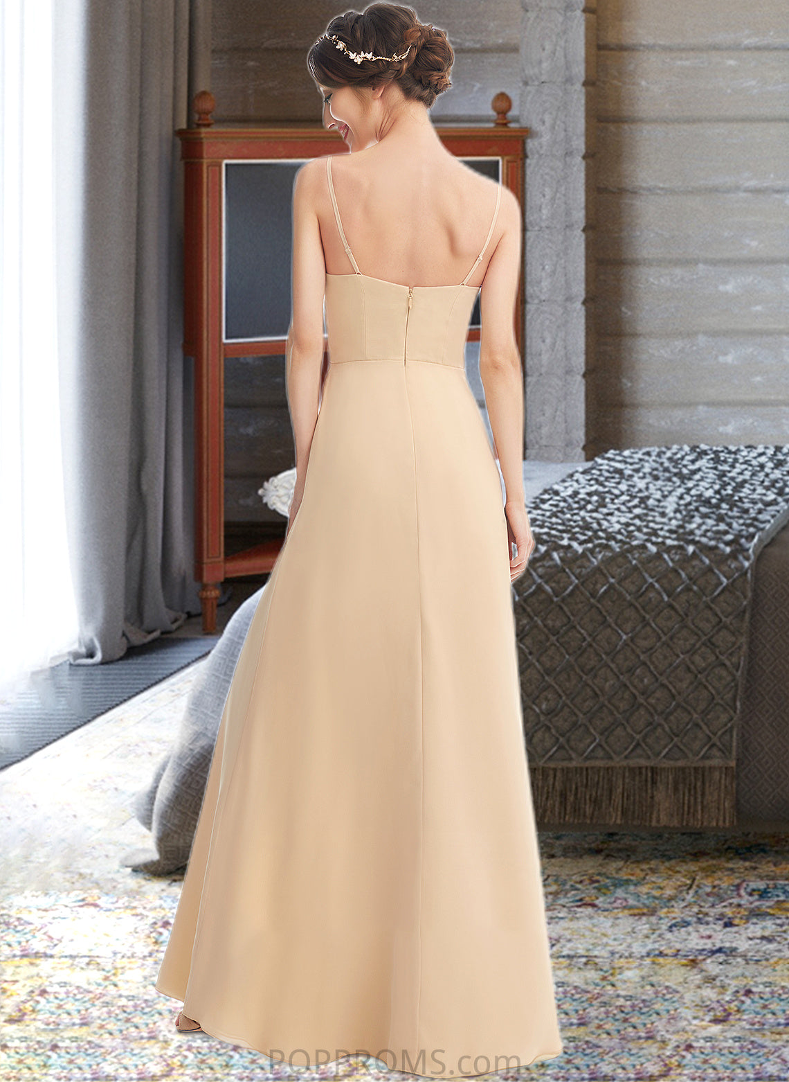 Libby A-Line Square Neckline Floor-Length Bridesmaid Dress With Split Front PP6P0013275