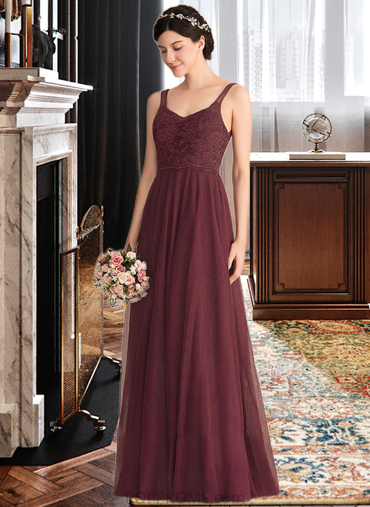 Sienna A-Line/Princess V-neck Floor-Length Tulle Lace Bridesmaid Dress PP6P0013295