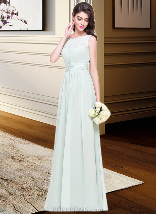 Lyric A-Line Scoop Neck Floor-Length Chiffon Bridesmaid Dress With Ruffle PP6P0013296