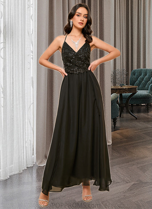 Paloma A-LineV-neckAnkle-LengthBridesmaidDressWithSequinsSplitFront#273658 PP6P0013298