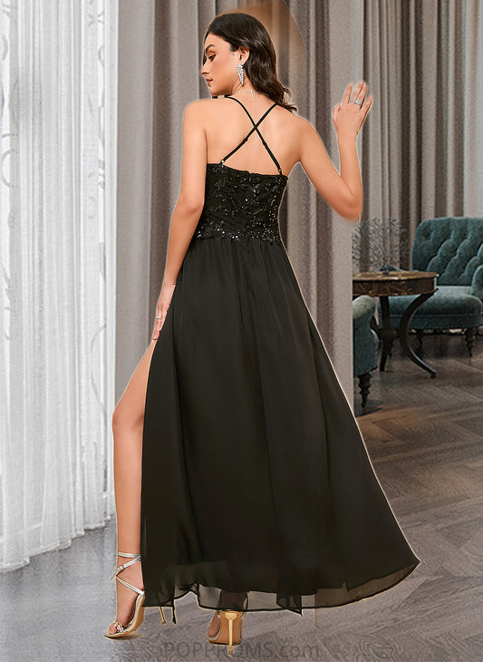 Paloma A-LineV-neckAnkle-LengthBridesmaidDressWithSequinsSplitFront#273658 PP6P0013298