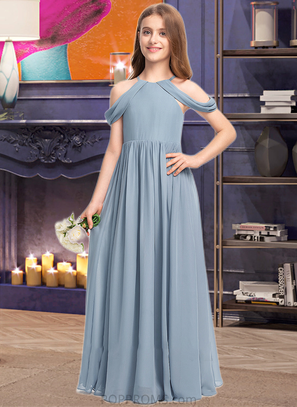 Paige A-Line Scoop Neck Floor-Length Chiffon Junior Bridesmaid Dress With Ruffle PP6P0013302