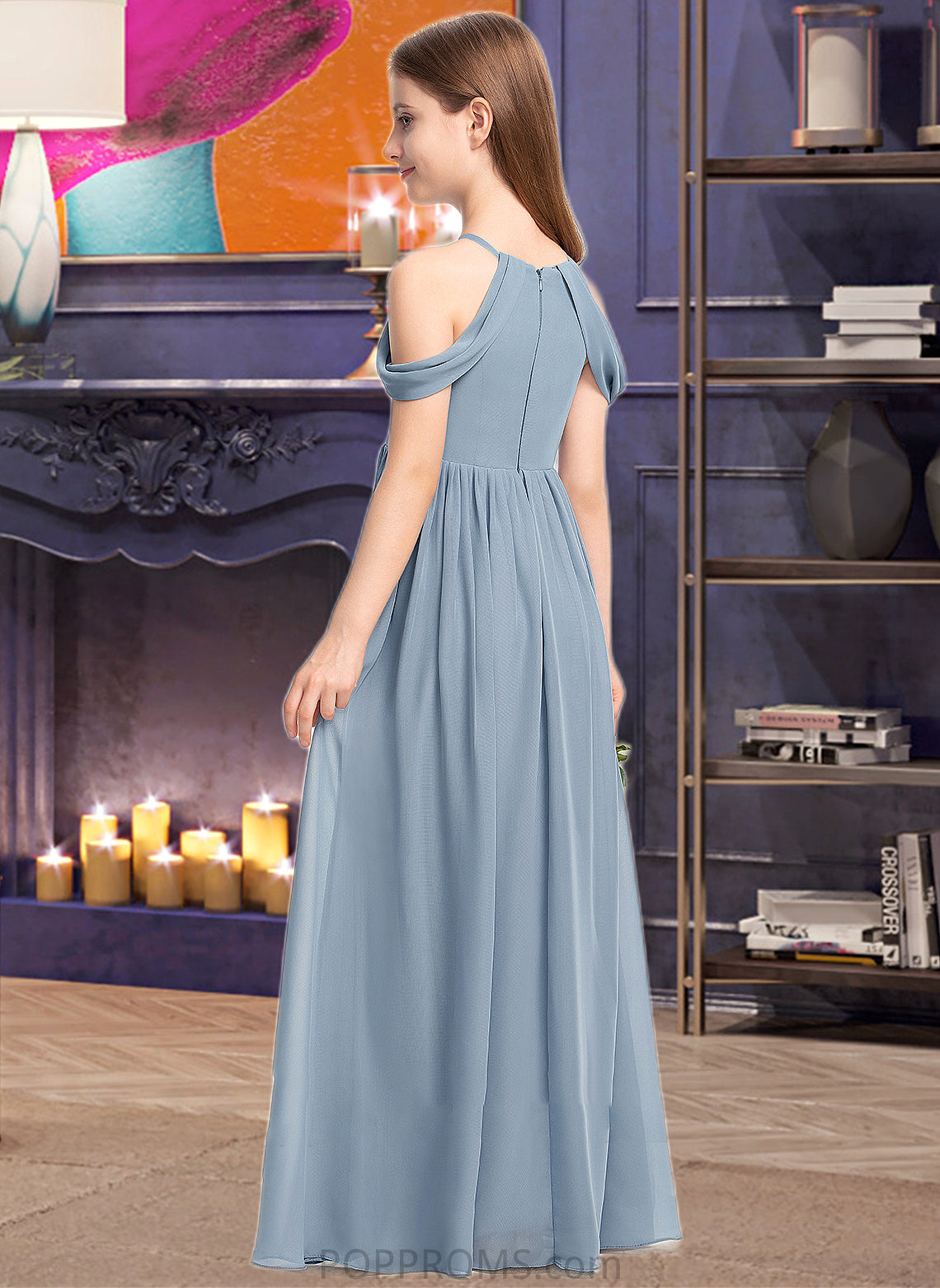 Paige A-Line Scoop Neck Floor-Length Chiffon Junior Bridesmaid Dress With Ruffle PP6P0013302