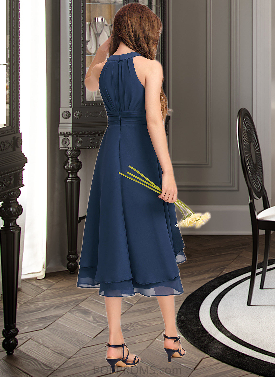 Kamryn A-Line Scoop Neck Asymmetrical Chiffon Junior Bridesmaid Dress With Ruffles PP6P0013303