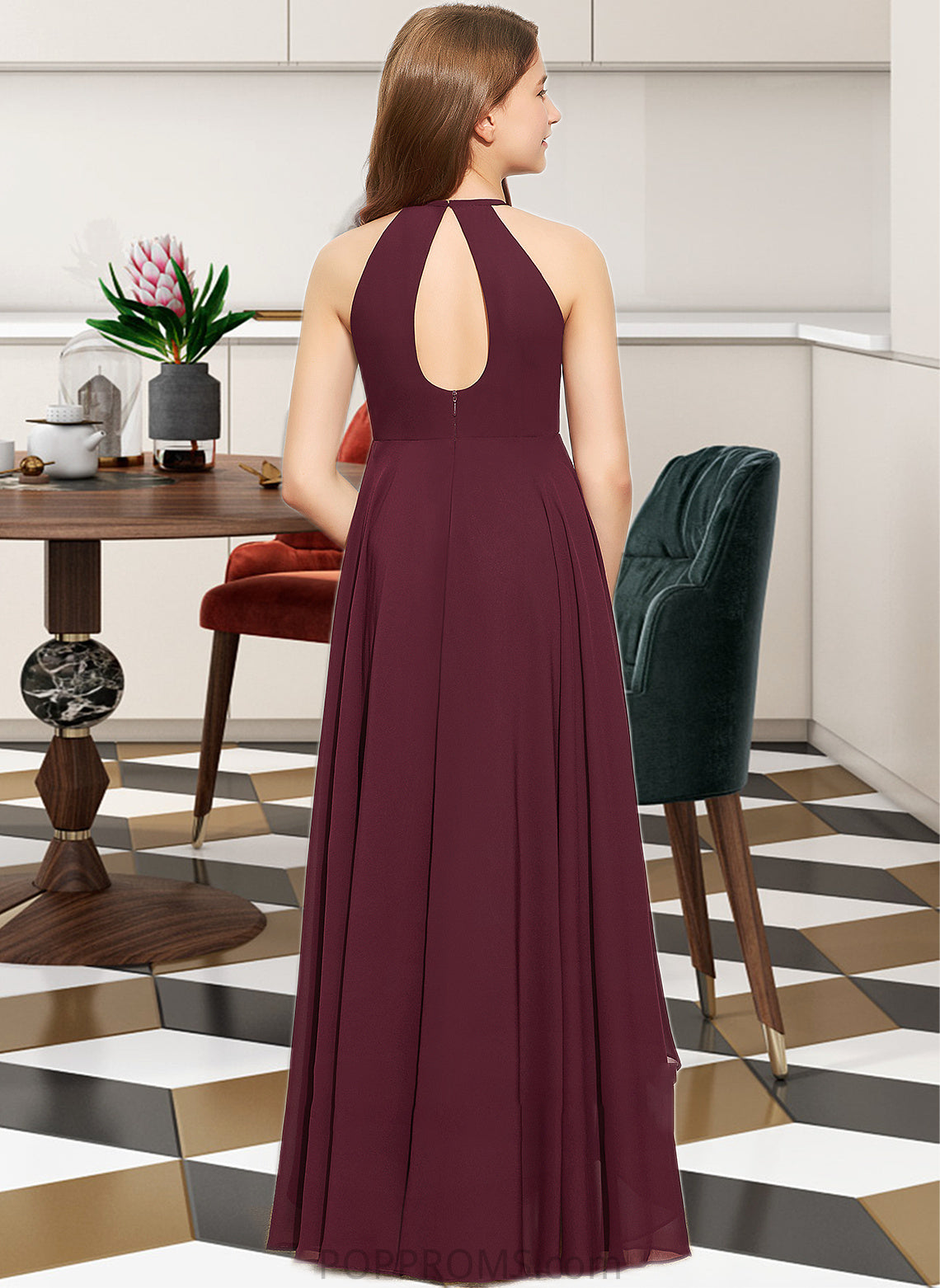 Catalina A-Line Scoop Neck Asymmetrical Chiffon Junior Bridesmaid Dress With Ruffle PP6P0013306