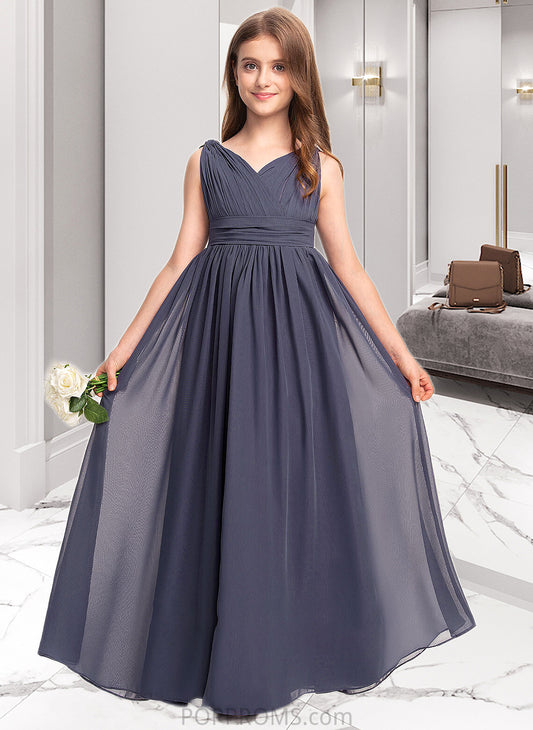 Shannon A-Line V-neck Floor-Length Chiffon Junior Bridesmaid Dress With Ruffle PP6P0013307