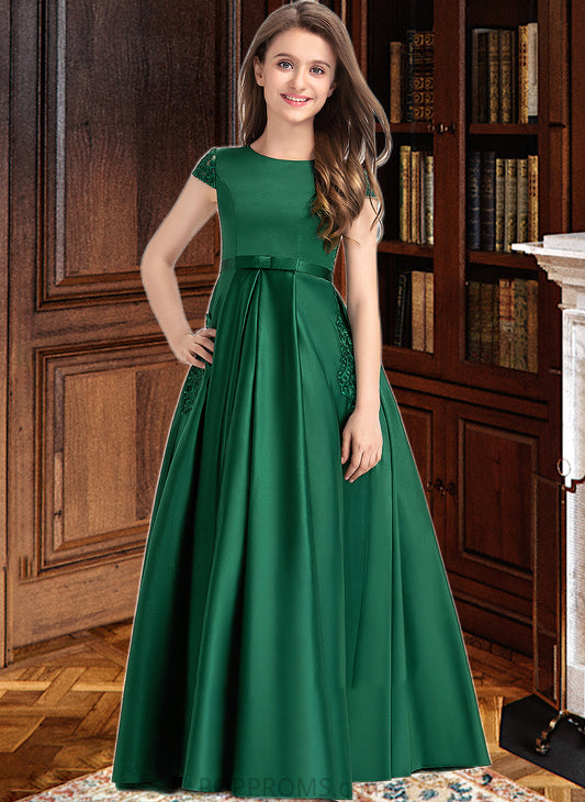 Yasmin Ball-Gown/Princess Scoop Neck Floor-Length Satin Lace Junior Bridesmaid Dress With Bow(s) Pockets PP6P0013311