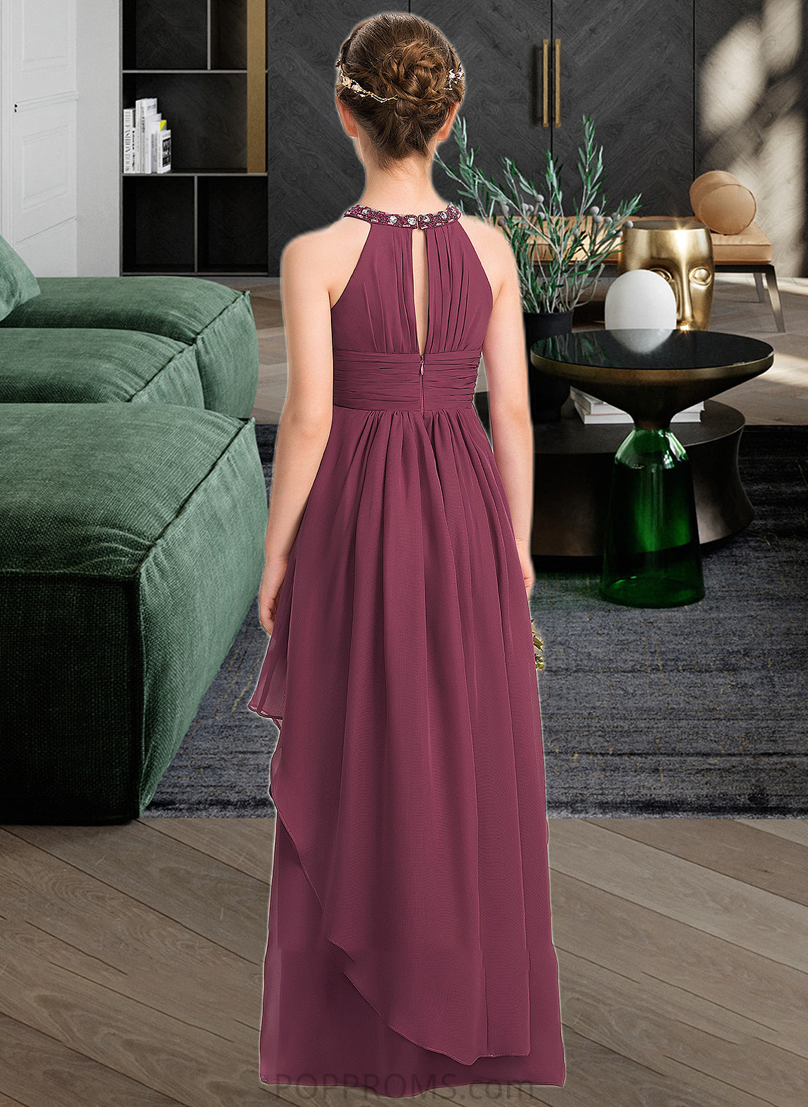 Winifred A-Line Scoop Neck Floor-Length Chiffon Junior Bridesmaid Dress With Ruffle Beading PP6P0013313