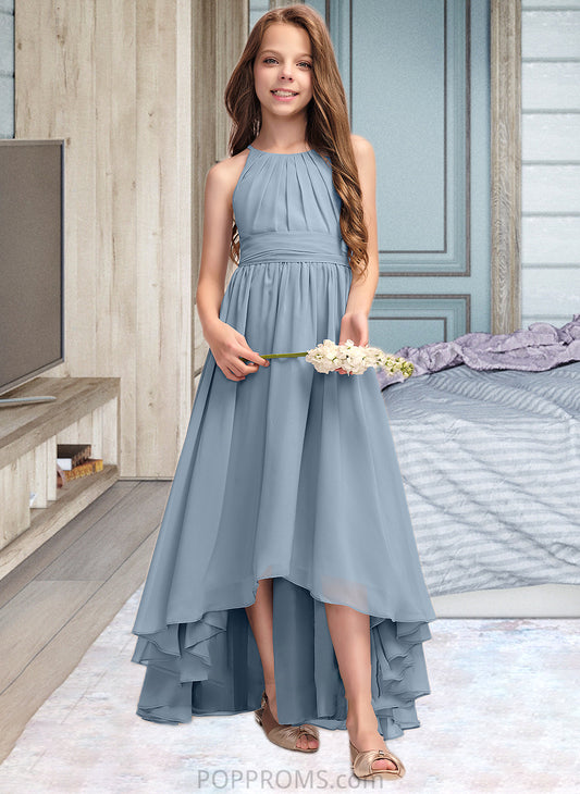 Ariana A-Line Scoop Neck Asymmetrical Chiffon Junior Bridesmaid Dress With Ruffle Bow(s) PP6P0013314