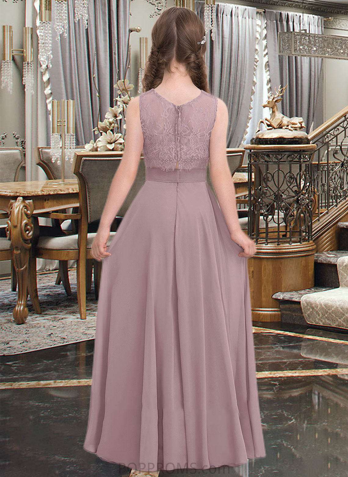 Alena A-Line Scoop Neck Floor-Length Chiffon Junior Bridesmaid Dress PP6P0013316