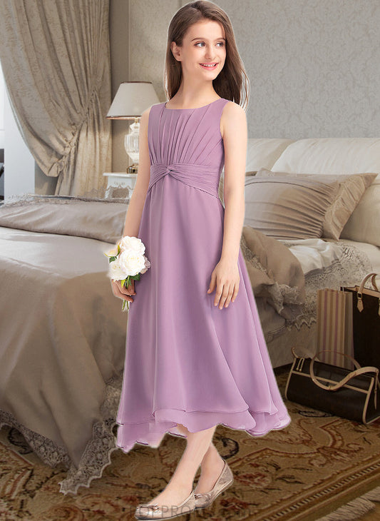 Jayden A-Line Scoop Neck Tea-Length Chiffon Junior Bridesmaid Dress With Ruffle PP6P0013317