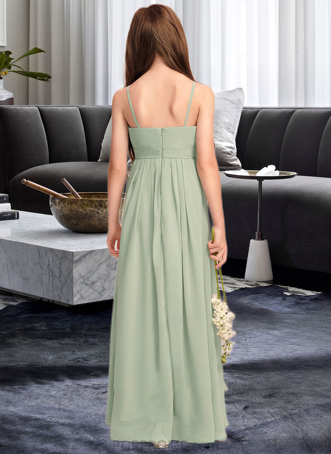 Heather A-Line Scoop Neck Floor-Length Chiffon Junior Bridesmaid Dress With Cascading Ruffles PP6P0013318