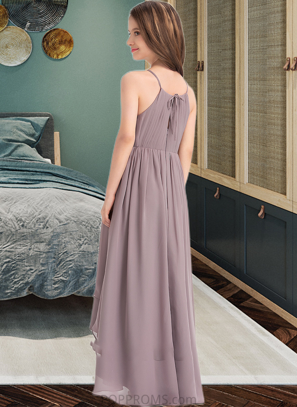 Sharon A-Line Scoop Neck Asymmetrical Chiffon Junior Bridesmaid Dress With Ruffle Bow(s) PP6P0013326