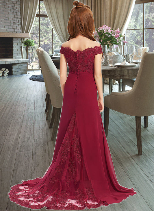 Ayanna Trumpet/Mermaid Off-the-Shoulder Court Train Chiffon Lace Junior Bridesmaid Dress PP6P0013330