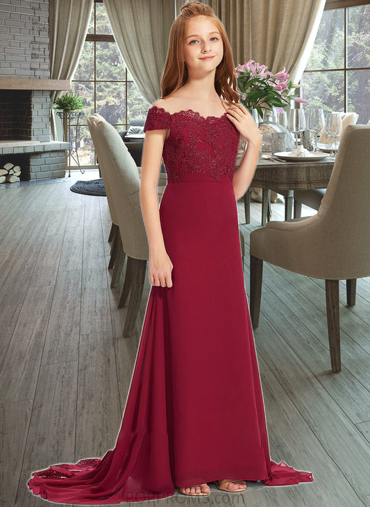 Ayanna Trumpet/Mermaid Off-the-Shoulder Court Train Chiffon Lace Junior Bridesmaid Dress PP6P0013330