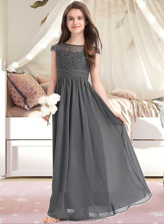 Araceli A-Line Scoop Neck Floor-Length Chiffon Lace Junior Bridesmaid Dress With Ruffle PP6P0013331