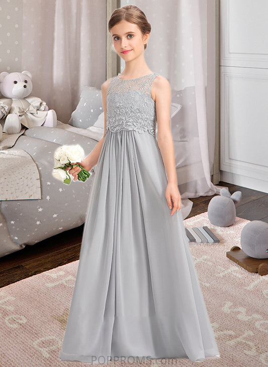 Asia A-Line Scoop Neck Floor-Length Chiffon Lace Junior Bridesmaid Dress PP6P0013333