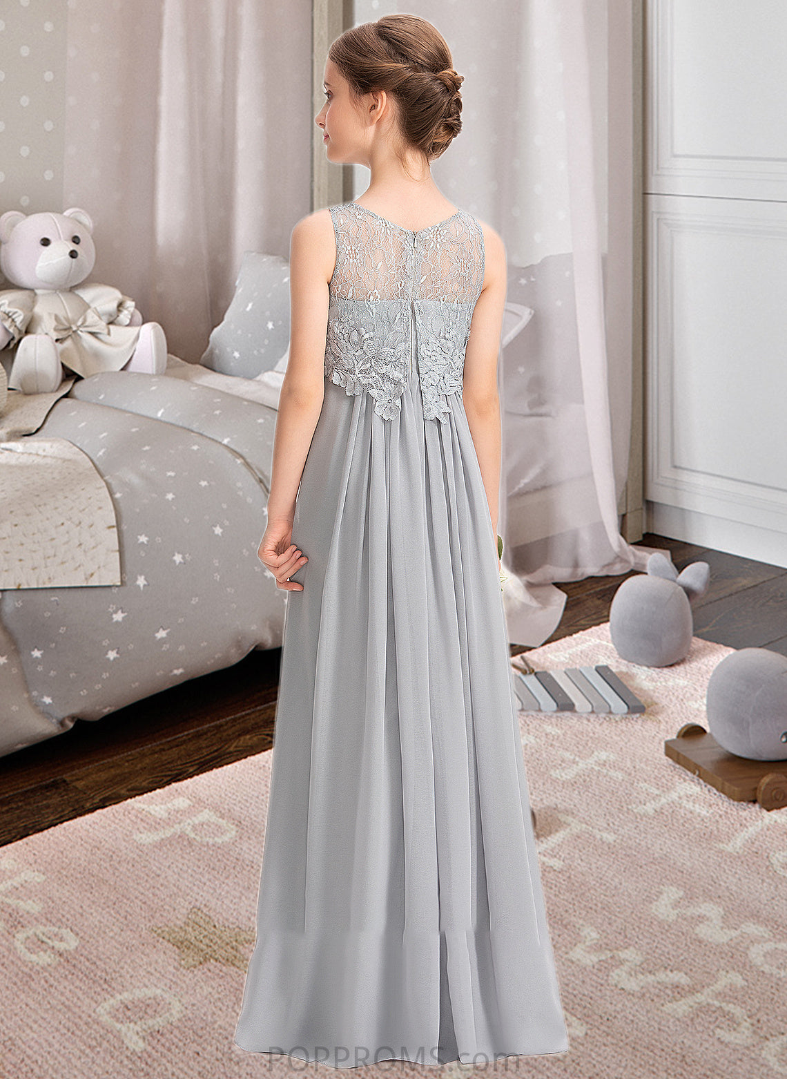 Asia A-Line Scoop Neck Floor-Length Chiffon Lace Junior Bridesmaid Dress PP6P0013333