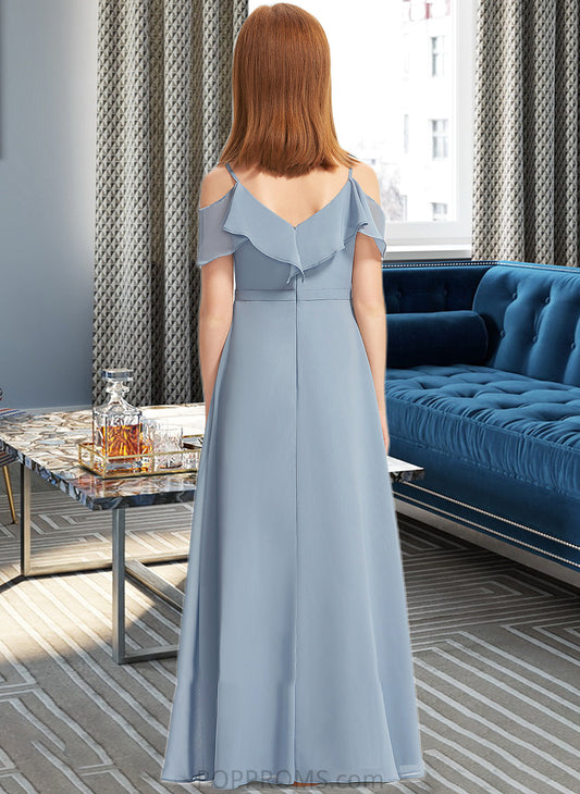 Dakota A-Line Off-the-Shoulder Floor-Length Chiffon Junior Bridesmaid Dress With Ruffles PP6P0013334