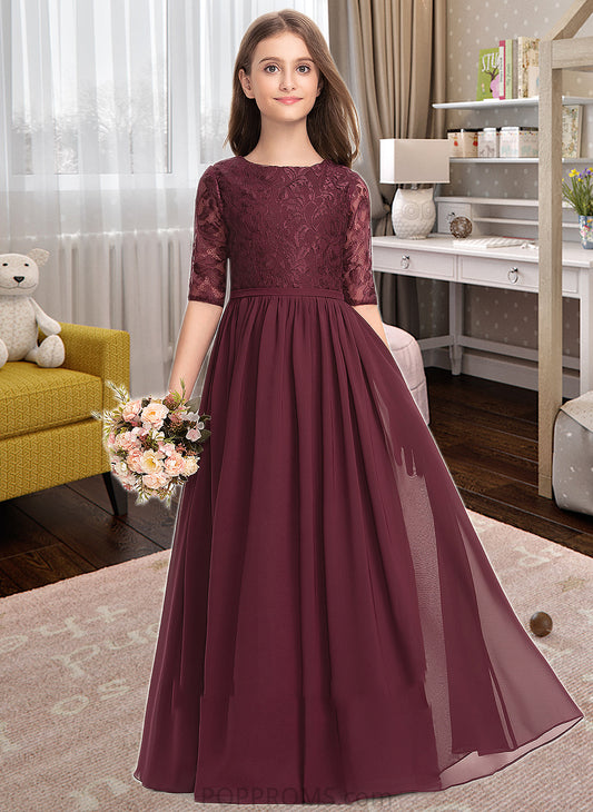 Sadie A-Line Scoop Neck Floor-Length Chiffon Lace Junior Bridesmaid Dress PP6P0013336