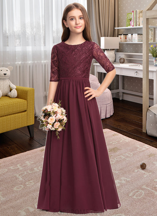 Sadie A-Line Scoop Neck Floor-Length Chiffon Lace Junior Bridesmaid Dress PP6P0013336