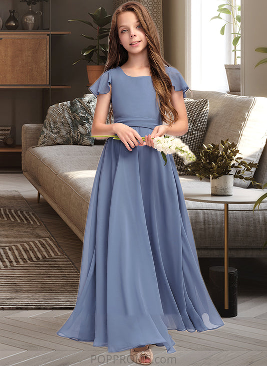 Hayden A-Line Scoop Neck Floor-Length Chiffon Junior Bridesmaid Dress With Bow(s) PP6P0013337