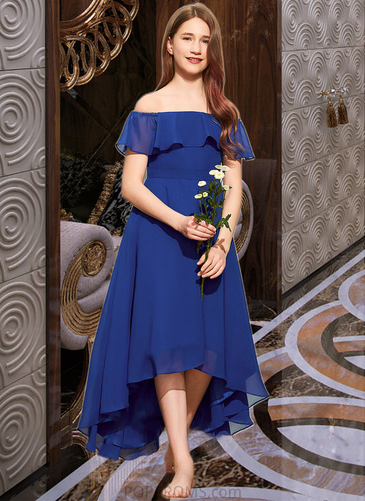 Aylin A-Line Off-the-Shoulder Asymmetrical Chiffon Junior Bridesmaid Dress With Cascading Ruffles PP6P0013338