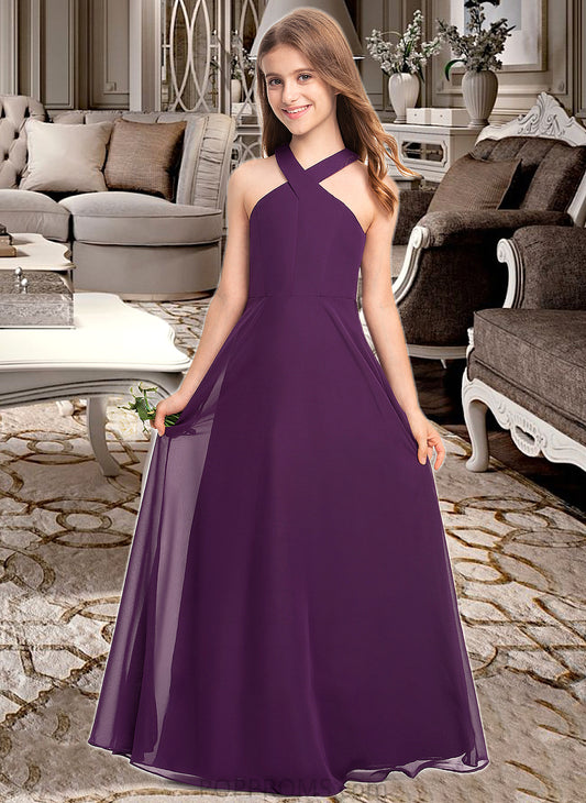 Matilda A-Line V-neck Floor-Length Chiffon Junior Bridesmaid Dress PP6P0013346