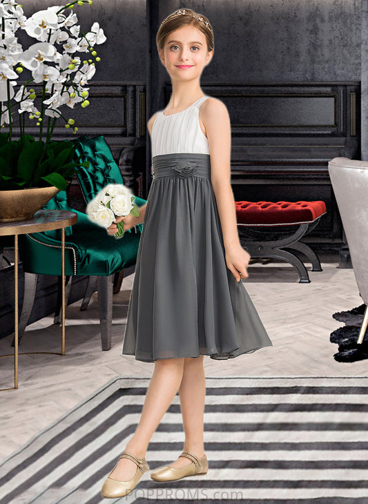 Cornelia A-Line Scoop Neck Knee-Length Chiffon Junior Bridesmaid Dress With Ruffle Flower(s) PP6P0013350