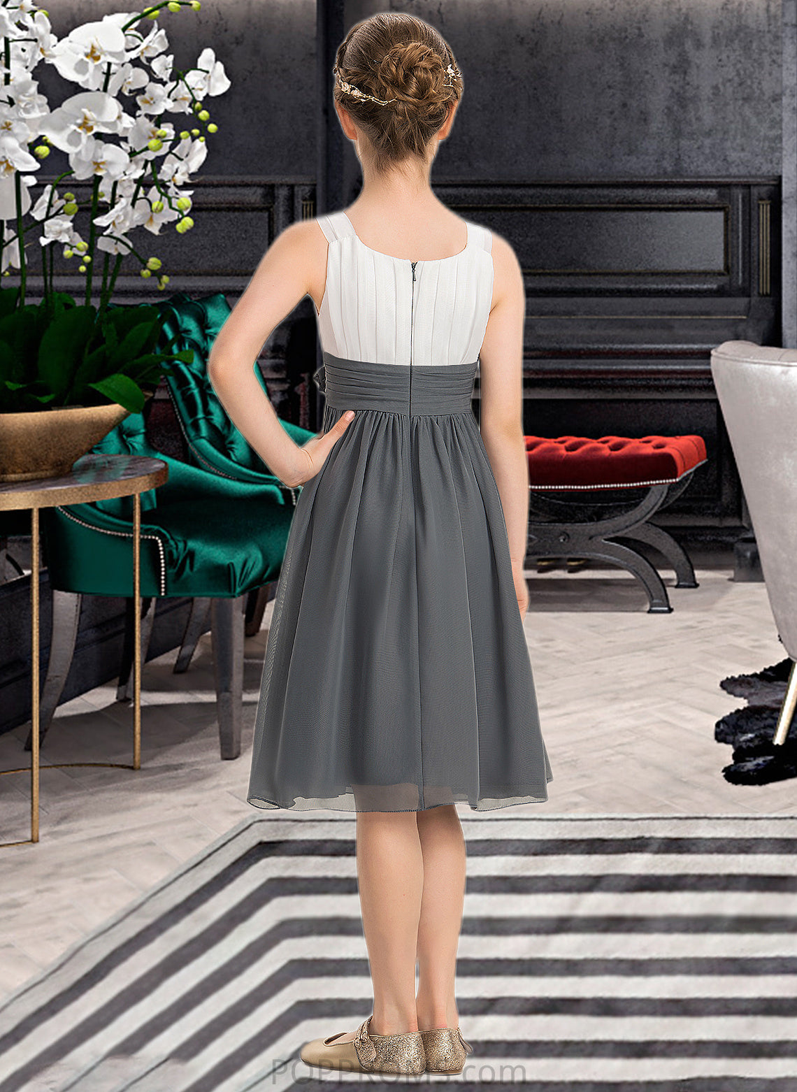 Cornelia A-Line Scoop Neck Knee-Length Chiffon Junior Bridesmaid Dress With Ruffle Flower(s) PP6P0013350