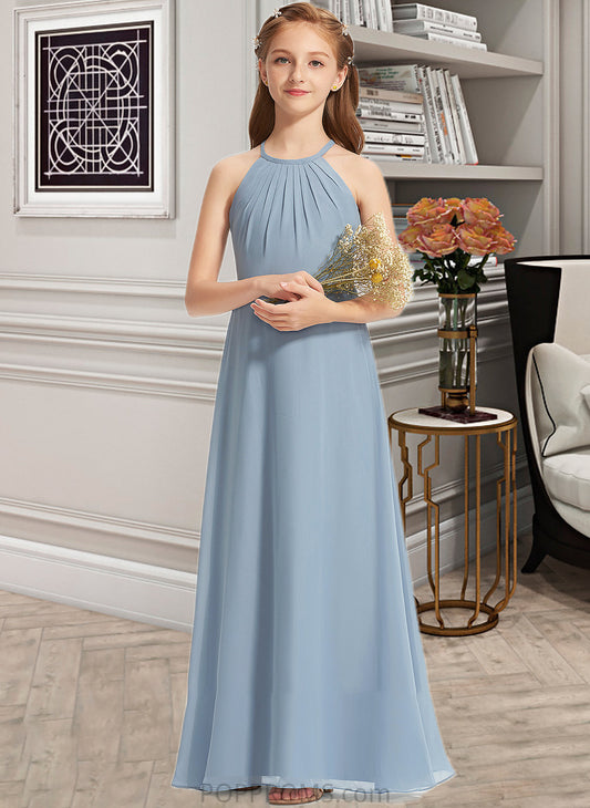 Cierra A-Line Scoop Neck Floor-Length Chiffon Junior Bridesmaid Dress With Ruffle PP6P0013353