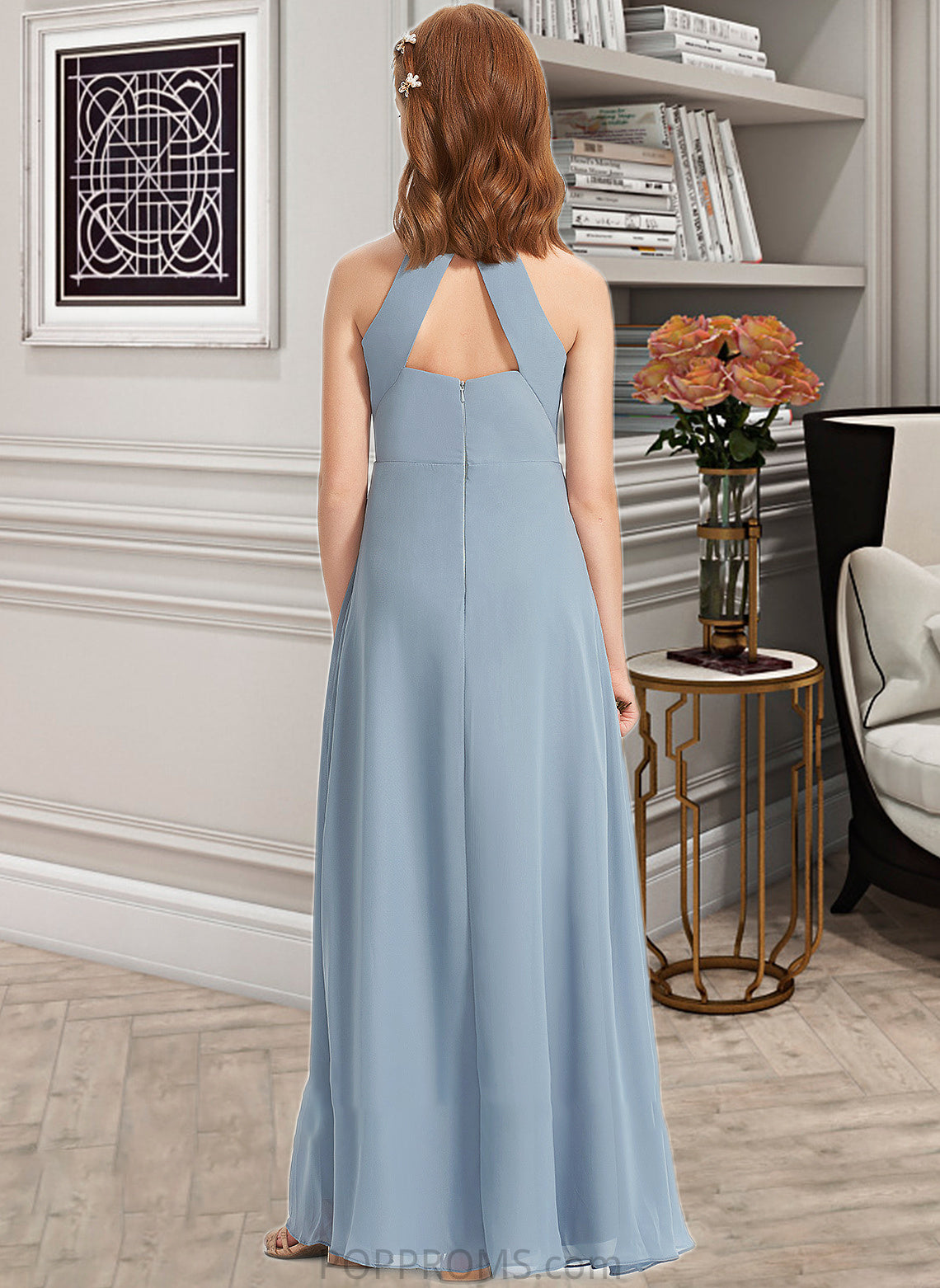 Cierra A-Line Scoop Neck Floor-Length Chiffon Junior Bridesmaid Dress With Ruffle PP6P0013353