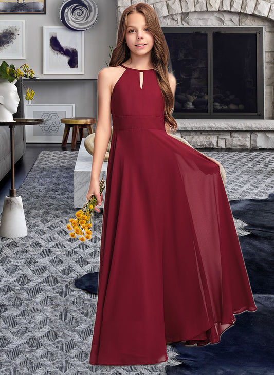 Ginny A-Line Scoop Neck Floor-Length Chiffon Junior Bridesmaid Dress PP6P0013357