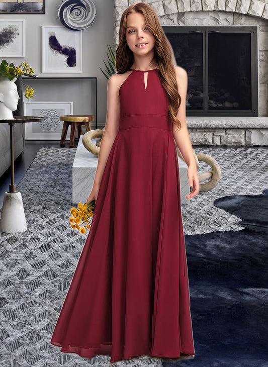 Ginny A-Line Scoop Neck Floor-Length Chiffon Junior Bridesmaid Dress PP6P0013357