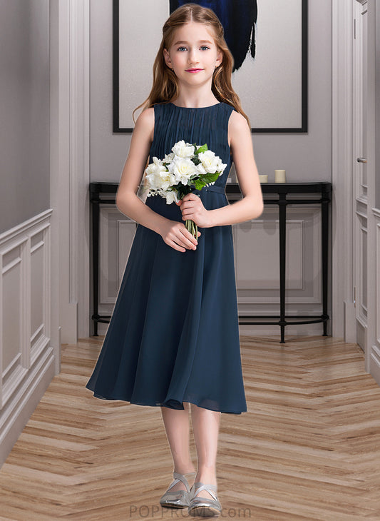 Frances A-Line Scoop Neck Tea-Length Chiffon Junior Bridesmaid Dress With Ruffle PP6P0013362