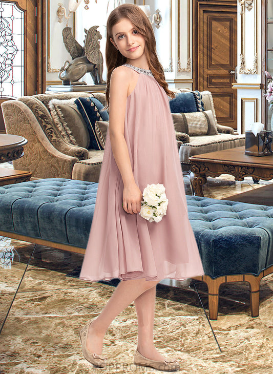 Shayna A-Line Scoop Neck Knee-Length Chiffon Junior Bridesmaid Dress With Beading Sequins PP6P0013365