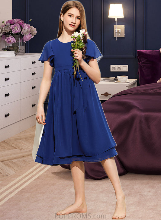 Viola A-Line Scoop Neck Knee-Length Chiffon Junior Bridesmaid Dress With Bow(s) PP6P0013372