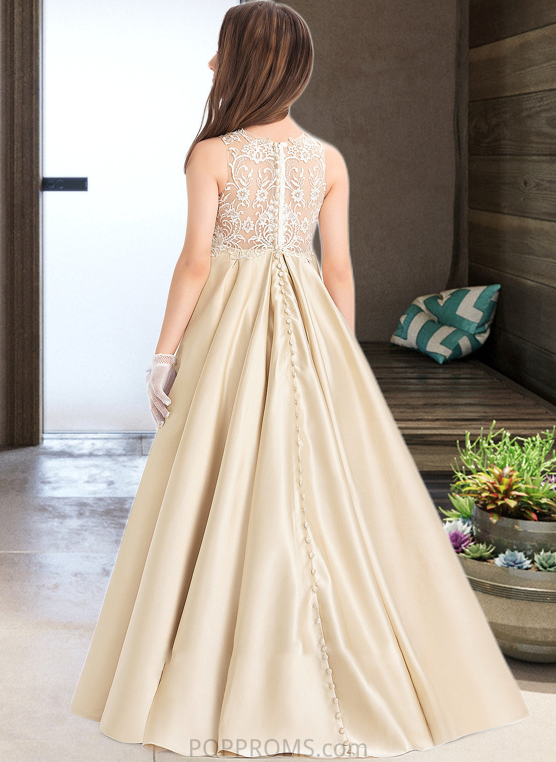 Bailee Ball-Gown/Princess Scoop Neck Floor-Length Satin Lace Junior Bridesmaid Dress PP6P0013374