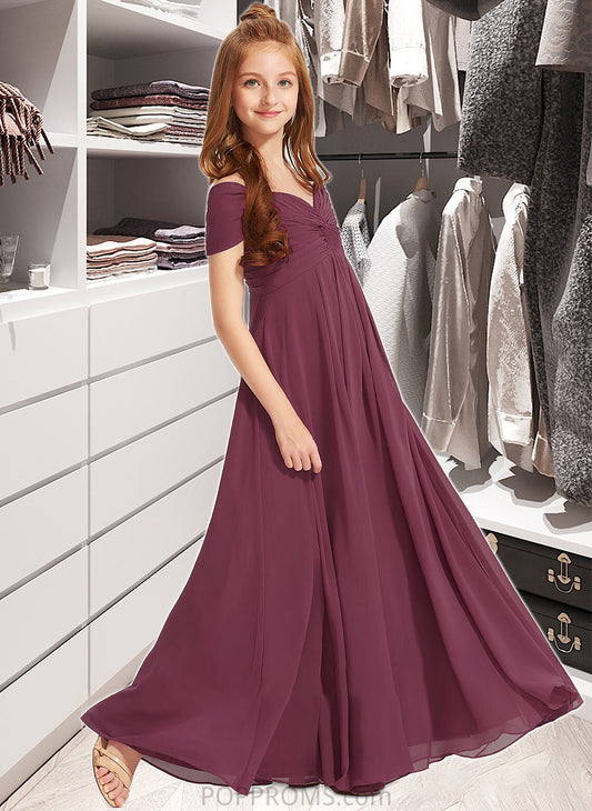 Alula A-Line Off-the-Shoulder Floor-Length Chiffon Junior Bridesmaid Dress With Ruffle PP6P0013376