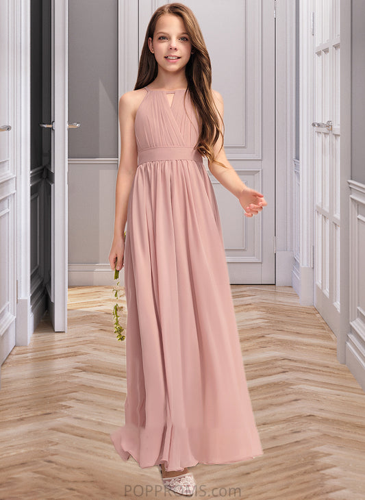 Winnie A-Line Scoop Neck Floor-Length Chiffon Junior Bridesmaid Dress With Ruffle Bow(s) PP6P0013380