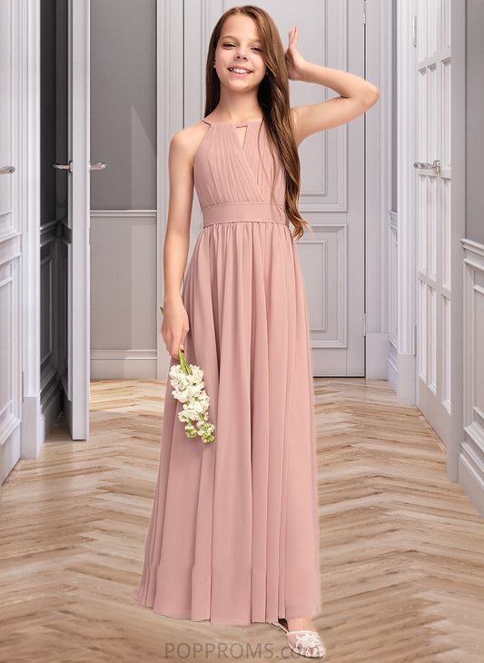 Winnie A-Line Scoop Neck Floor-Length Chiffon Junior Bridesmaid Dress With Ruffle Bow(s) PP6P0013380