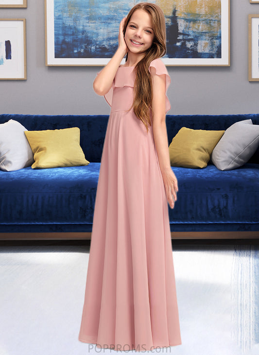 Alia A-Line Scoop Neck Floor-Length Chiffon Junior Bridesmaid Dress With Cascading Ruffles PP6P0013382