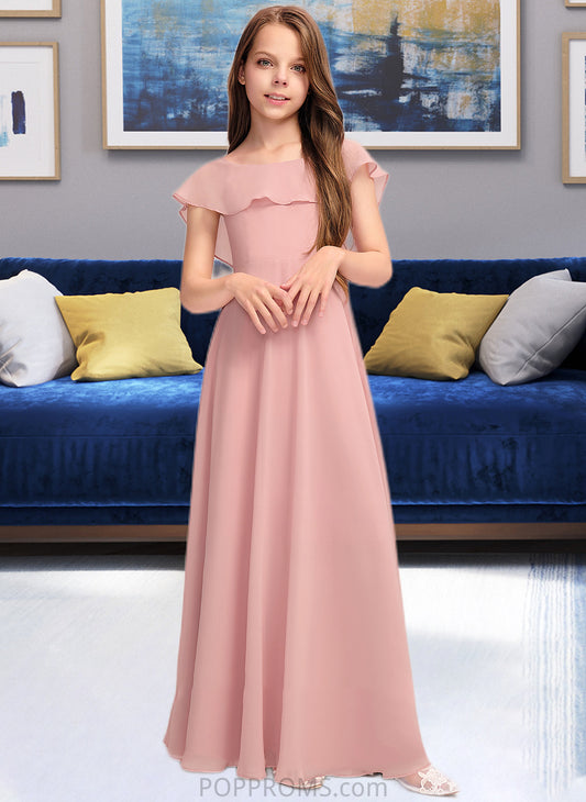 Alia A-Line Scoop Neck Floor-Length Chiffon Junior Bridesmaid Dress With Cascading Ruffles PP6P0013382