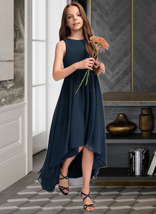 Abril A-Line Scoop Neck Asymmetrical Chiffon Junior Bridesmaid Dress PP6P0013384