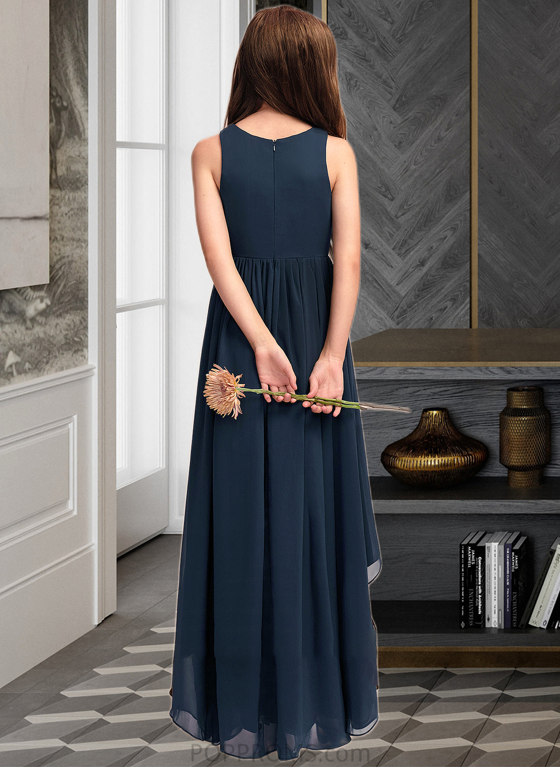 Abril A-Line Scoop Neck Asymmetrical Chiffon Junior Bridesmaid Dress PP6P0013384