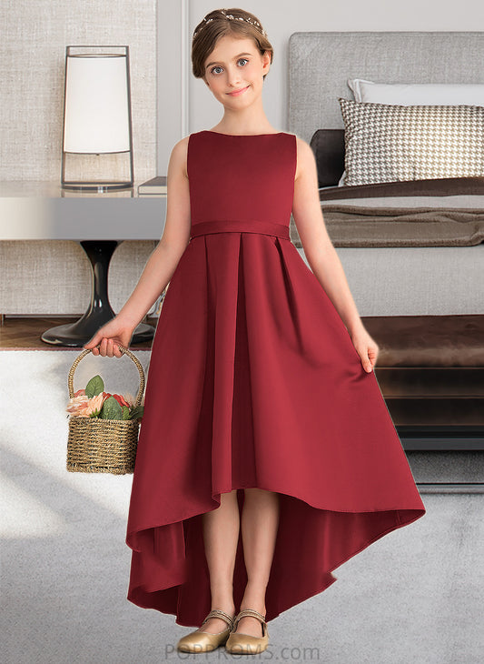 Jaylene A-Line Scoop Neck Asymmetrical Satin Junior Bridesmaid Dress With Ruffle Pockets PP6P0013385