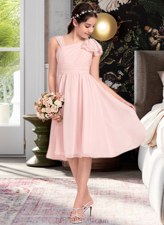 Marie A-Line V-neck Knee-Length Chiffon Junior Bridesmaid Dress With Cascading Ruffles PP6P0013386