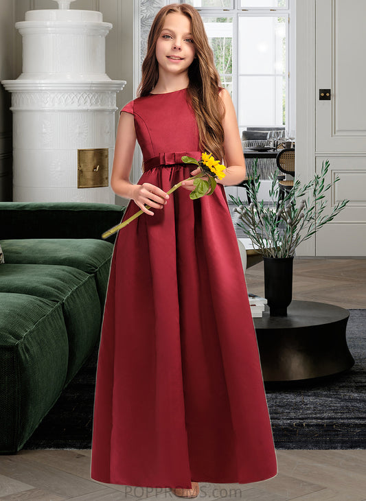 Madilynn A-Line Scoop Neck Floor-Length Satin Junior Bridesmaid Dress With Bow(s) Pockets PP6P0013391