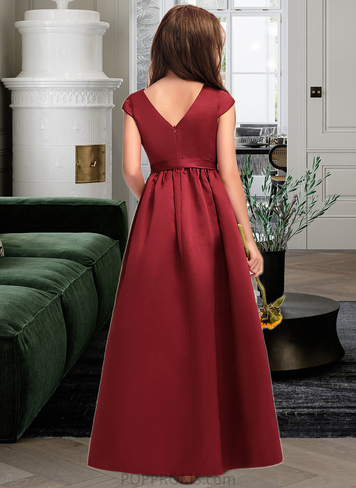 Madilynn A-Line Scoop Neck Floor-Length Satin Junior Bridesmaid Dress With Bow(s) Pockets PP6P0013391